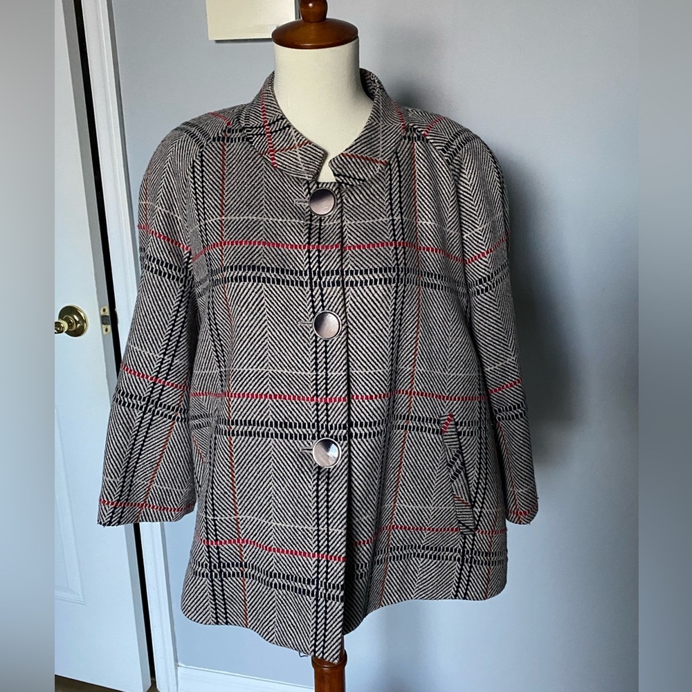 Rachel Adams Plaid Blazer Button Wool Blend Size 12